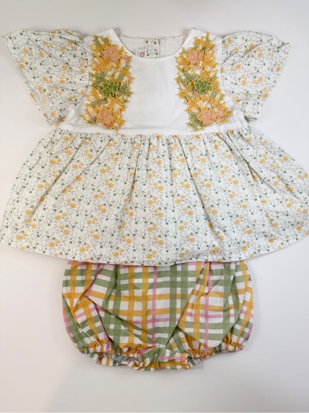 Dondolo Leaf Plaid Bloomer Set 3T